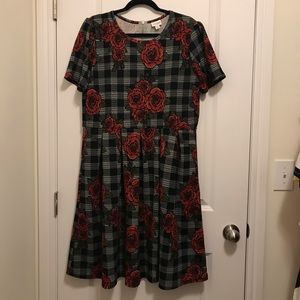 3X Lularoe Plaid & Rose Amelia EUC